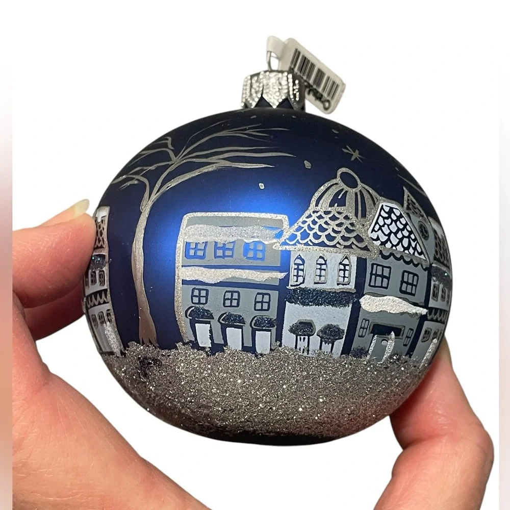 Crate & Barrel Glass Puzzle Winter Village Christmas Ornament W Tag Poland 8cm